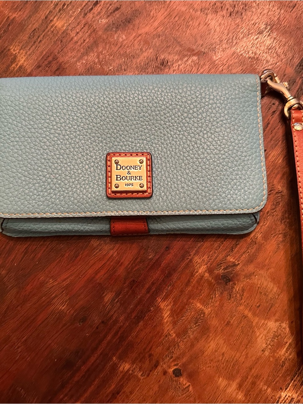 Dooney & Bourke Light Blue and Brown Leather Wristlet Wallet